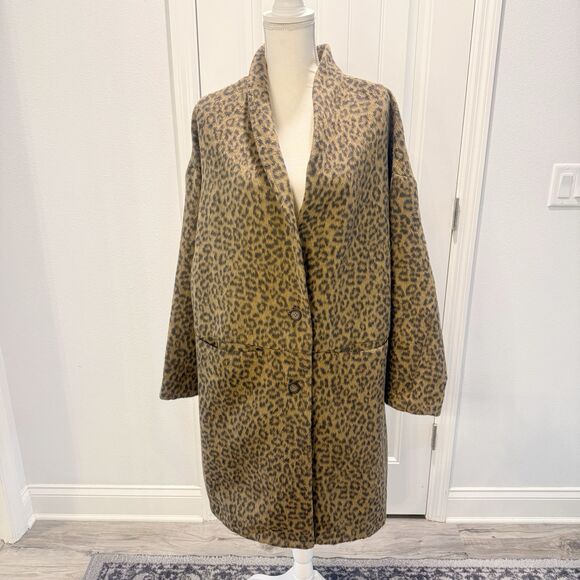 New Old Navy Leopard Print Long Line Coat 2X Textured Jacquard Tall Mob Wife - Picture 1 of 15